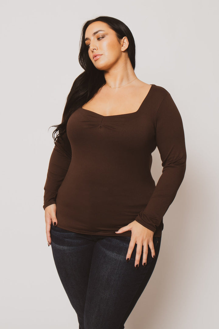 Blue Leopard Tops Plus Size Vienna Cinch Top  - Brown