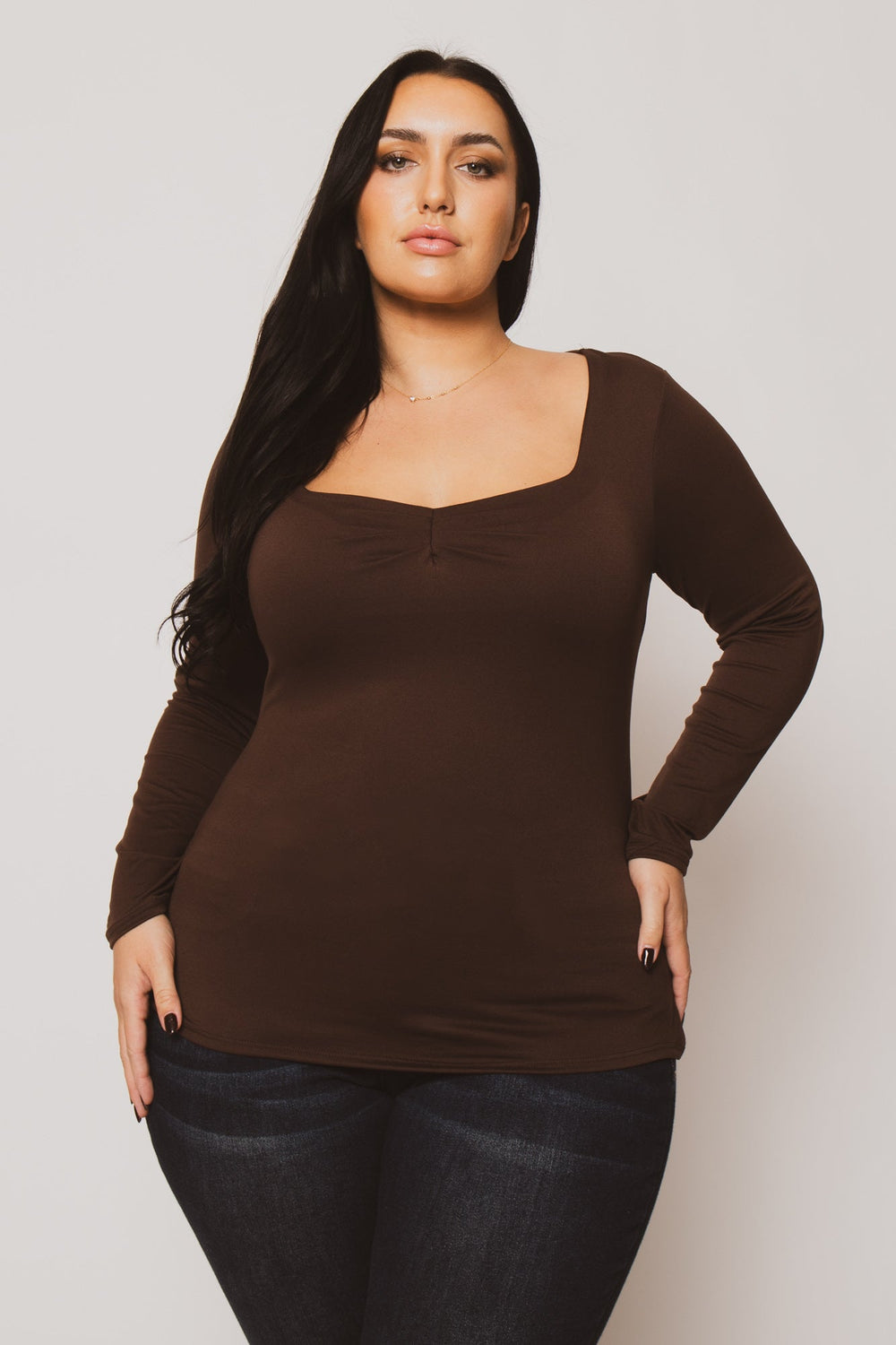 Blue Leopard Tops Plus Size Vienna Cinch Top  - Brown