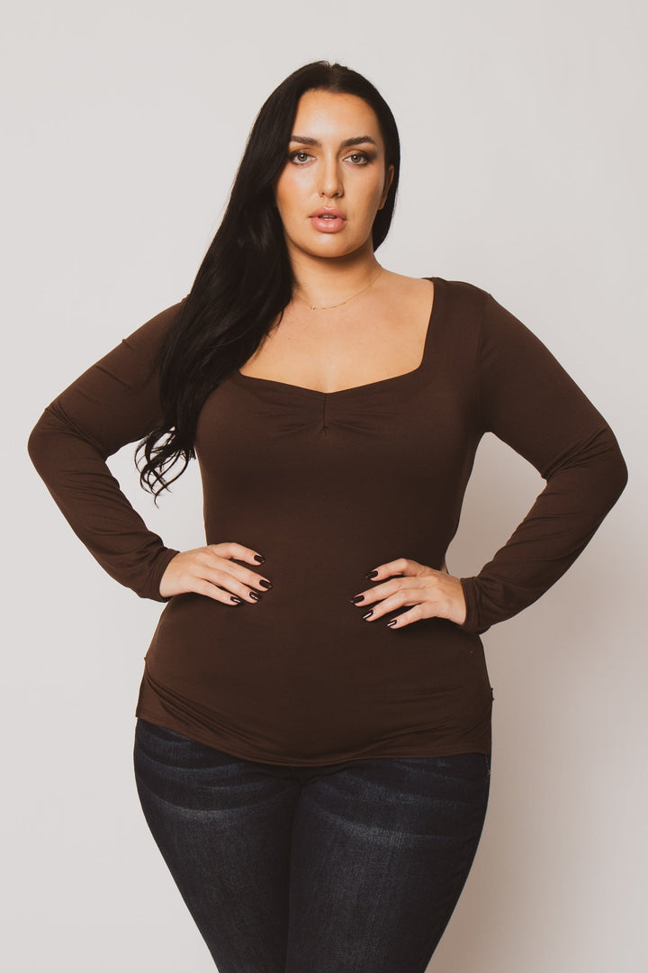 Blue Leopard Tops Plus Size Vienna Cinch Top  - Brown