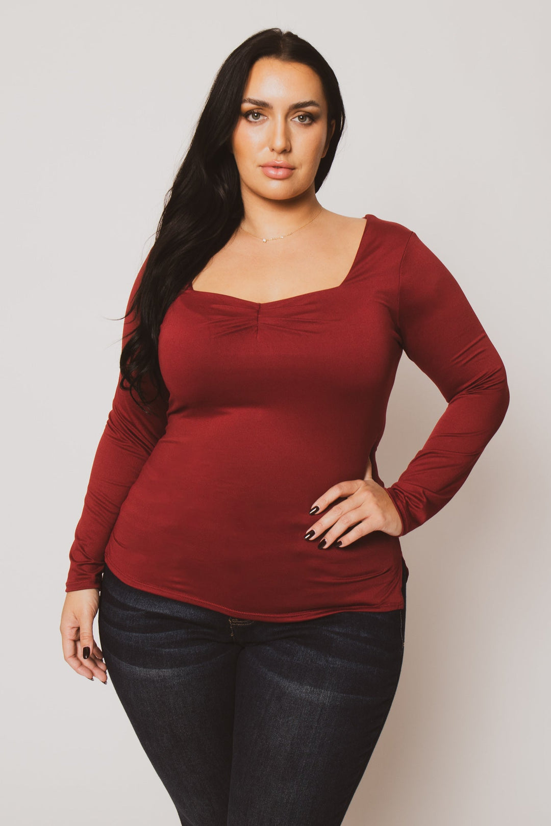 Blue Leopard Tops Plus Size Vienna Cinch Top  - Burgundy