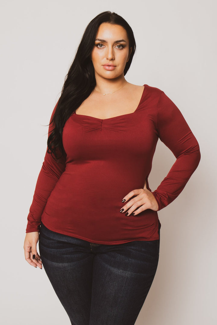 Blue Leopard Tops Plus Size Vienna Cinch Top  - Burgundy