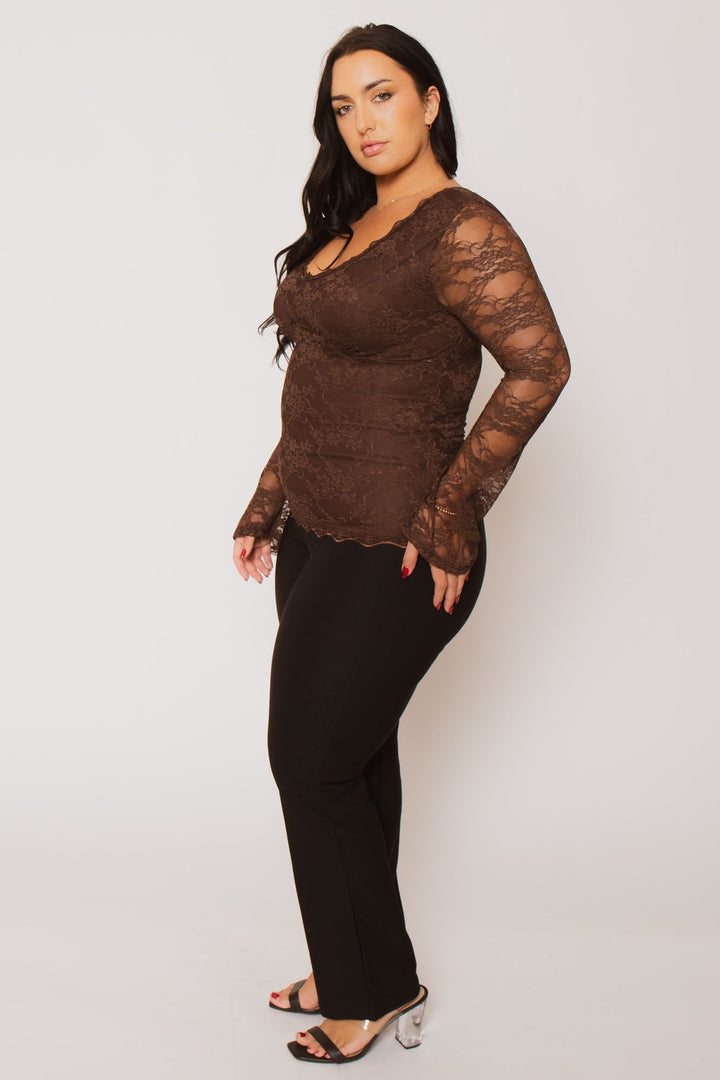 Blue Leopard Tops Plus Size Vivienne Lace Top  - Brown
