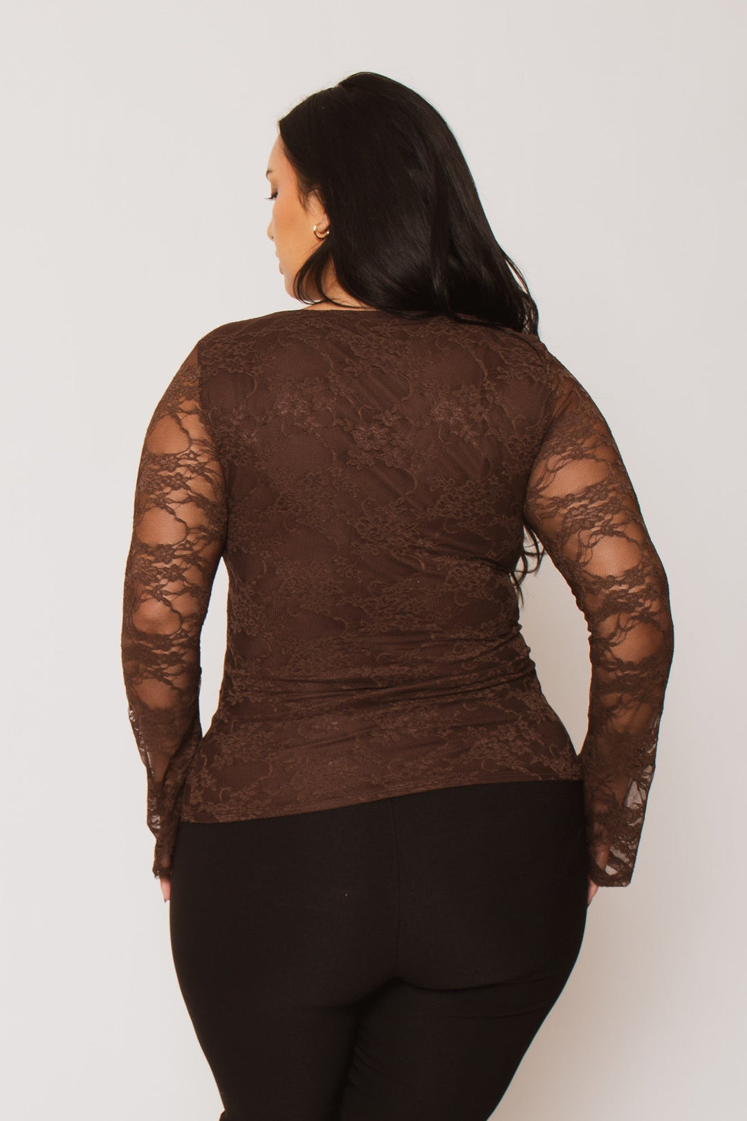 Blue Leopard Tops Plus Size Vivienne Lace Top  - Brown