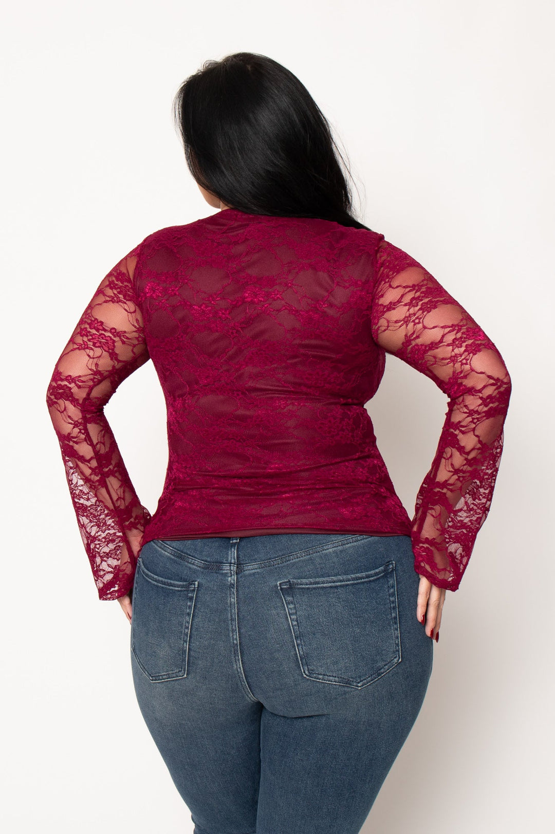 Blue Leopard Tops Plus Size Vivienne Lace Top  - Burgundy