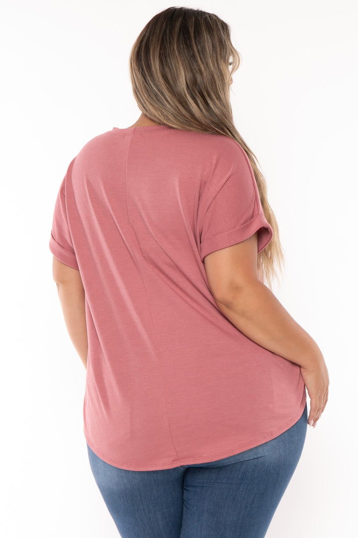 Curvy Sense Tops Plus Size Zenna Rolled Sleeve  Top - Mauve