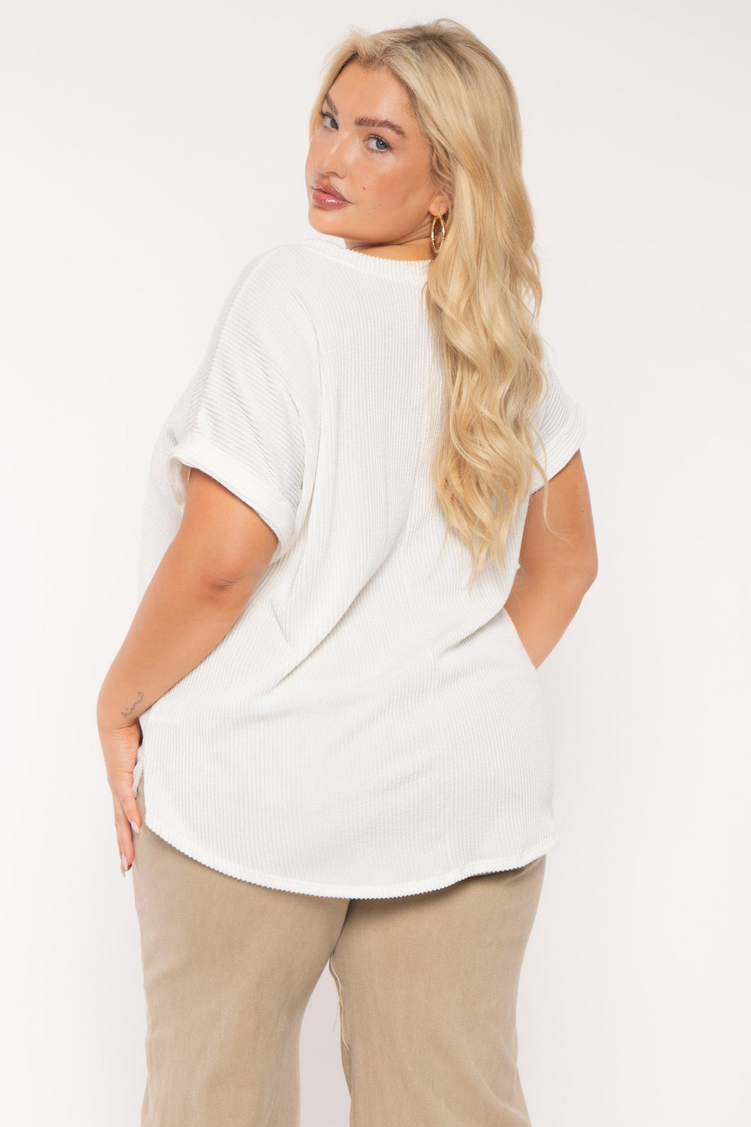 Curvy Sense Tops Plus Size Zennia  Ribbed  Top - Ivory