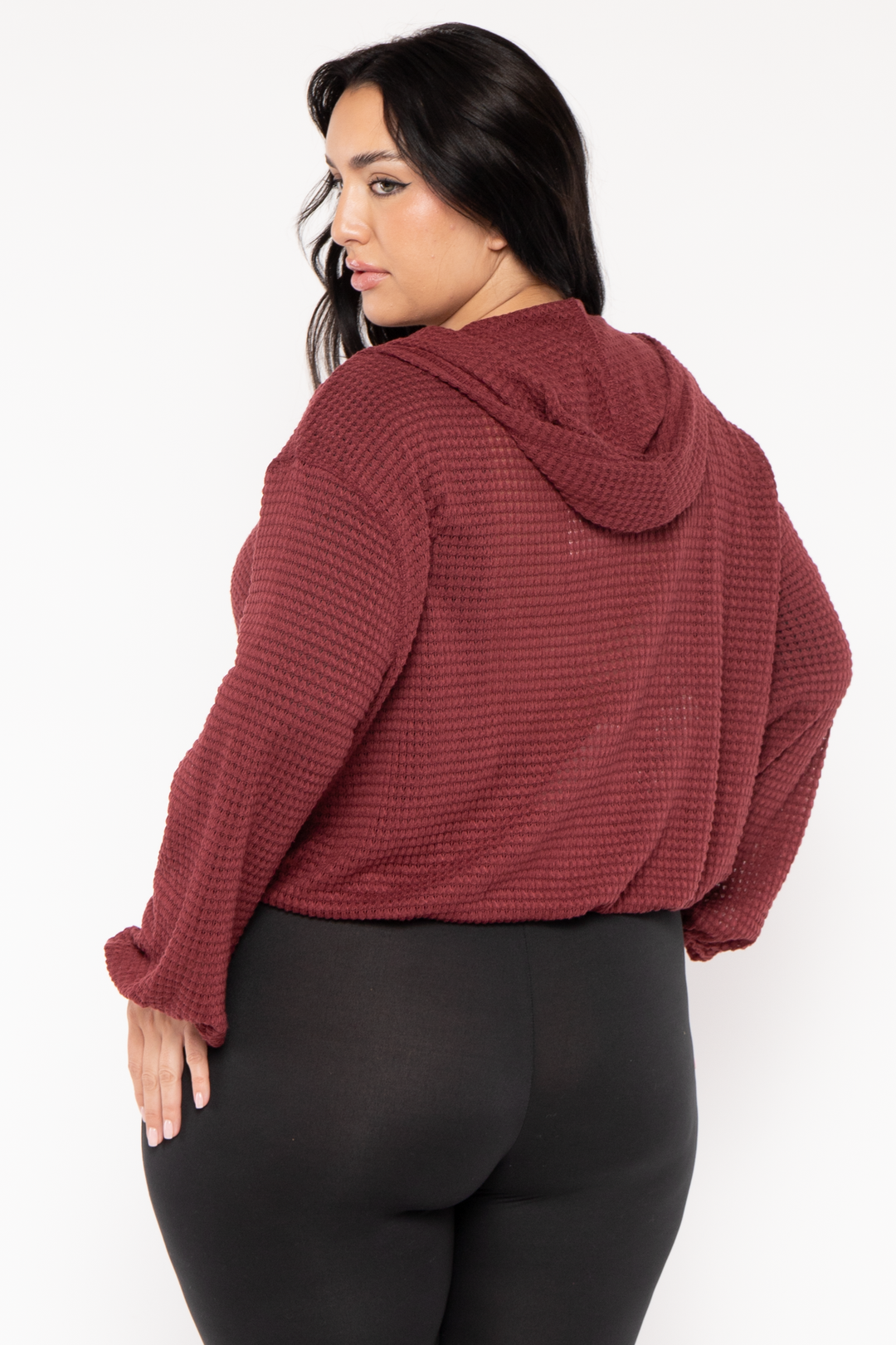 CULTURE CODE Tops Plus Size Zip Up  Waffle  Hoodie  Top - Burgundy