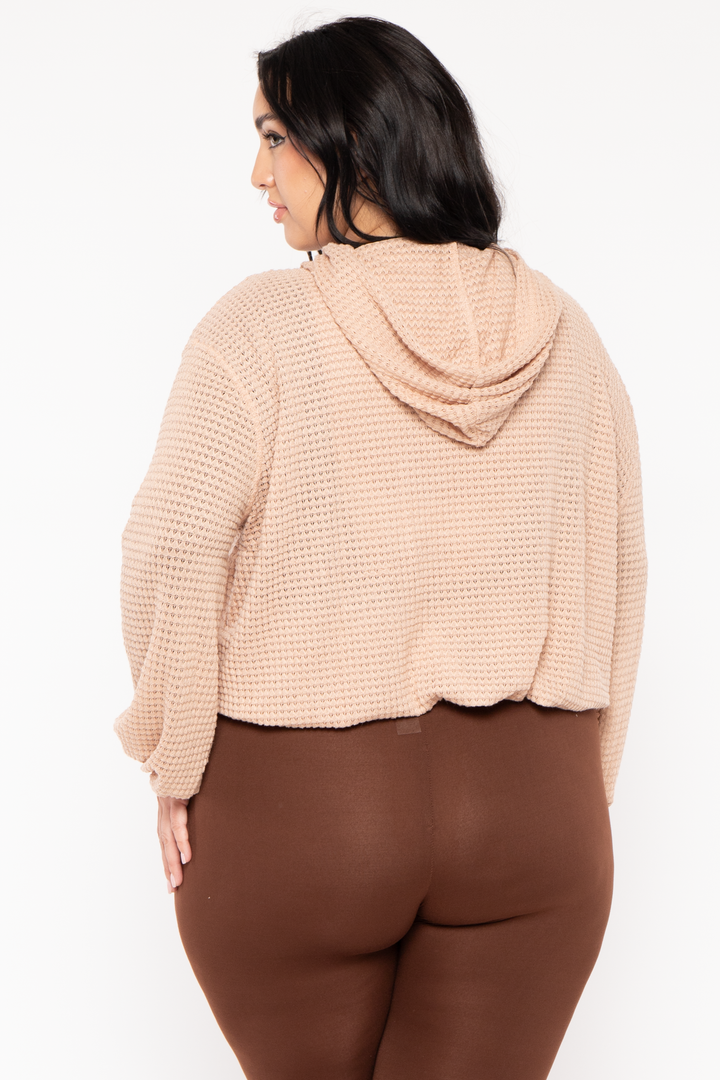 CULTURE CODE Tops Plus Size Zip Up  Waffle  Hoodie  Top - Taupe