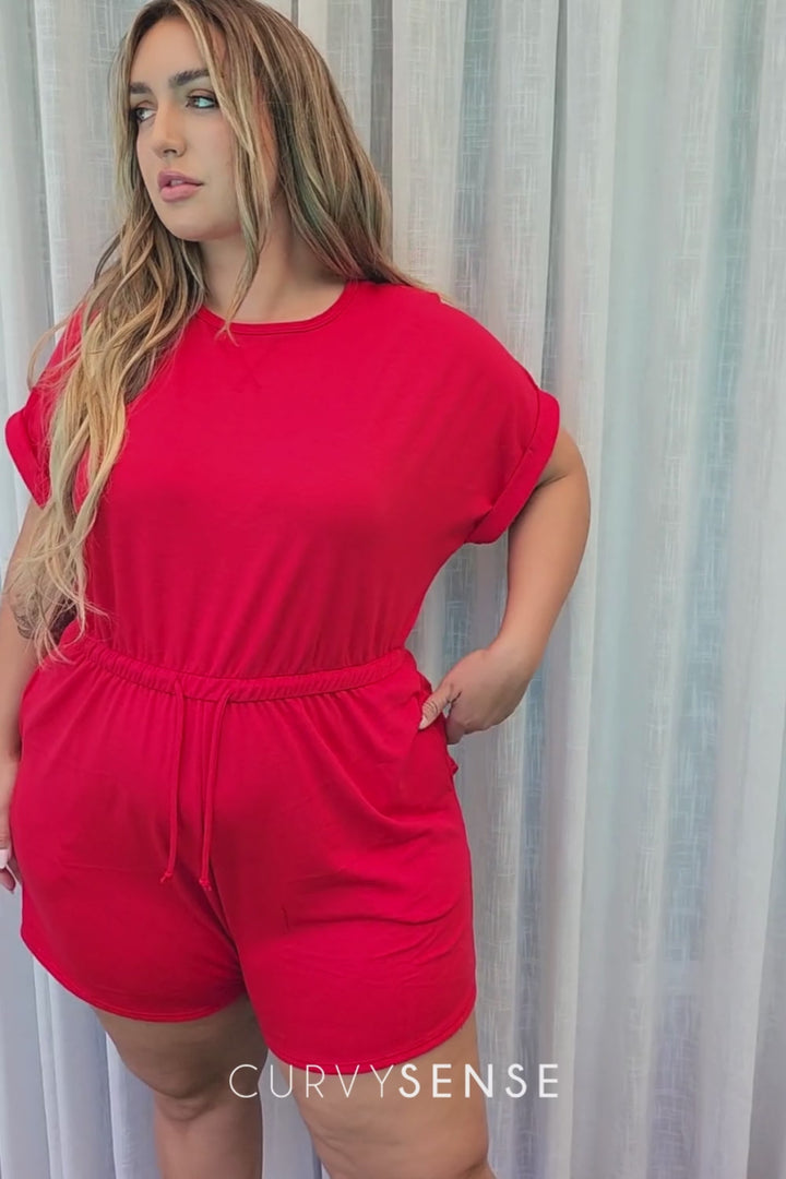 Plus Size Zenna   Romper - Red