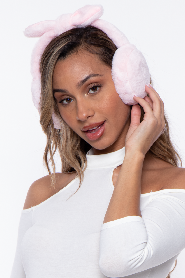 Bow Faux Fur Ear Muffs- Pink - Curvy Sense