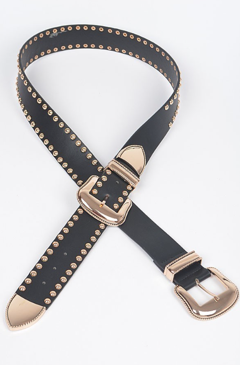 H&D Belts Black Plus Size Locklear Studded Plus Size Double Buckle Belt-Black