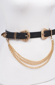I Lord Belts Black/Gold Plus Size Wild Chain Double Buckle Belt - Black/Gold