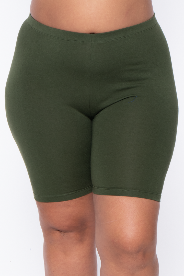 Plus Size Basic Biker Shorts - Army Green - Curvy Sense