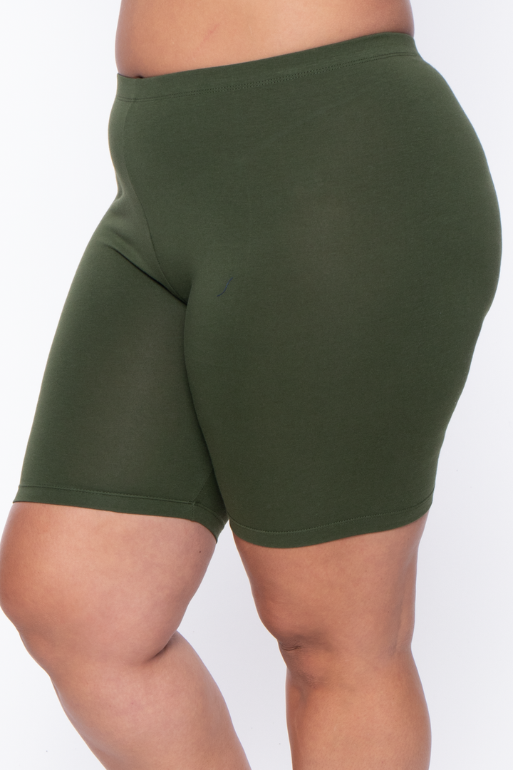 Plus Size Basic Biker Shorts - Army Green - Curvy Sense