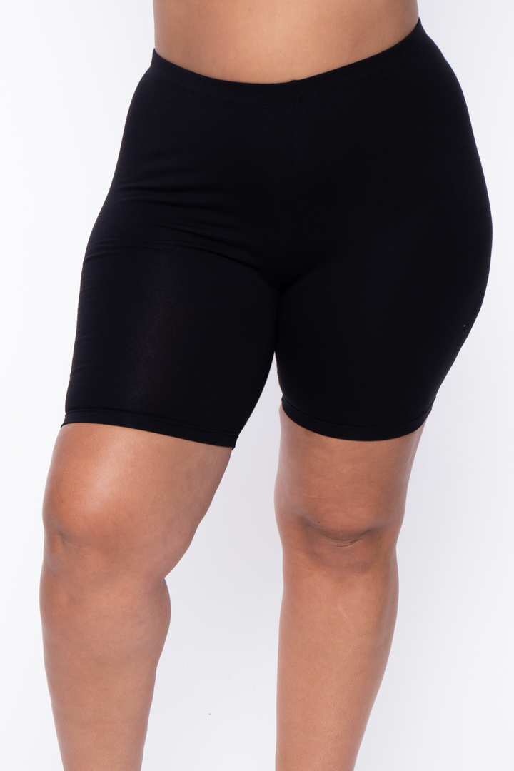 Plus Size Basic Biker Shorts - Black - Curvy Sense