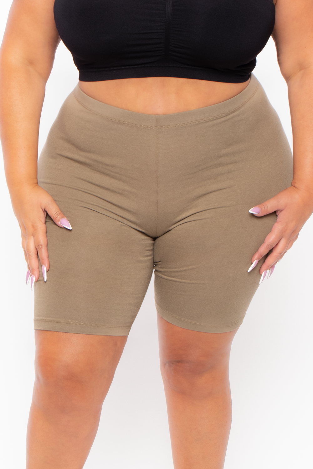 Plus Size Basic Biker Shorts - Khaki - Curvy Sense