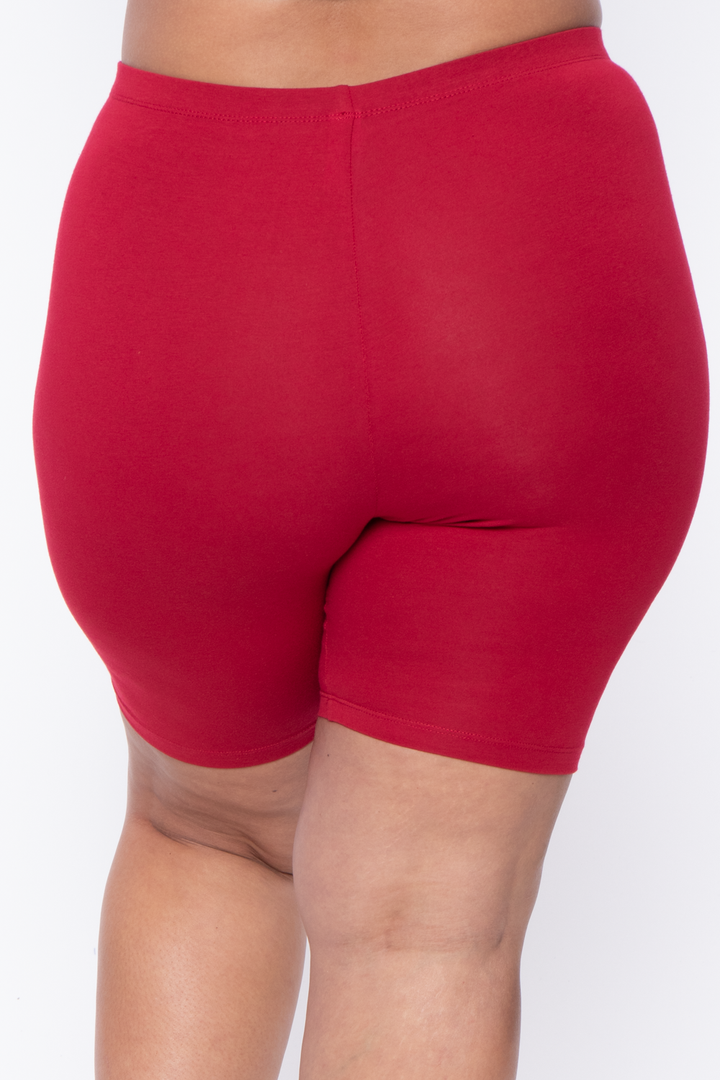 Plus Size Basic Biker Shorts - Red - Curvy Sense