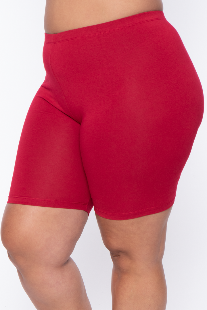 Plus Size Basic Biker Shorts - Red - Curvy Sense