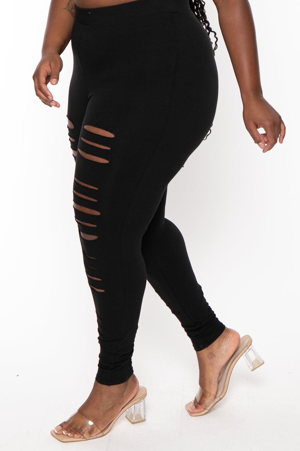 Curvy Sense Bottoms Plus Size Distressed Leggings - Black