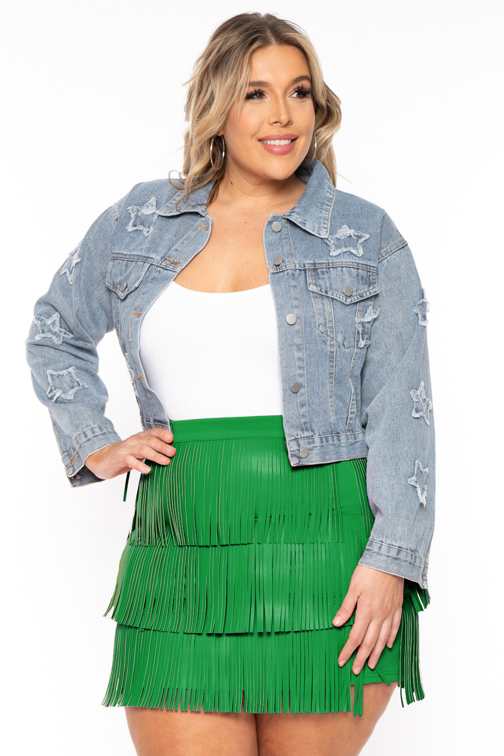 Jade By Jane Bottoms Plus Size Faux Leather Fringe Mini Skirt - Green