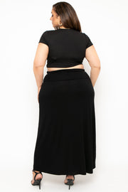 Plus Size Foldover Maxi Skirt - Black - Curvy Sense