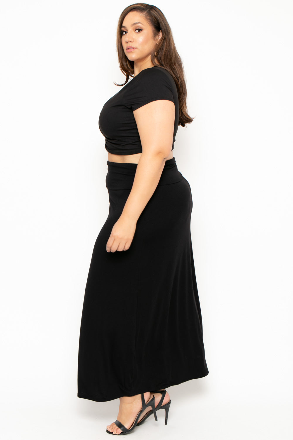 Plus Size Foldover Maxi Skirt - Black - Curvy Sense