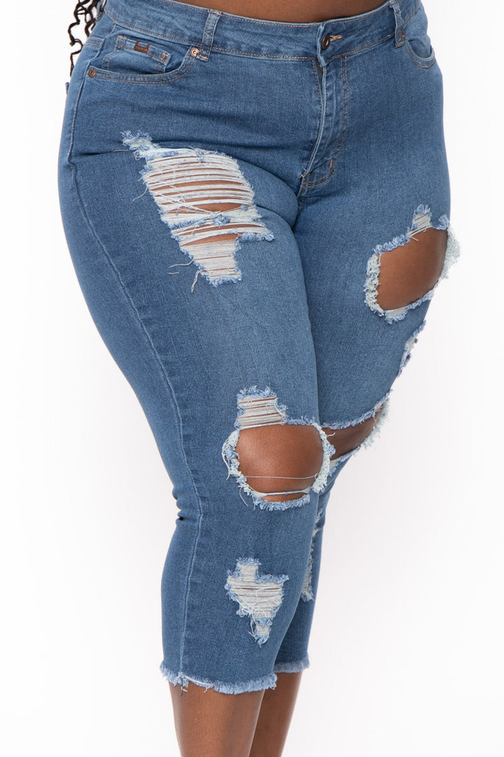 DIAMANTE Bottoms Plus Size Janece High Waist Capri Jeans - Medium