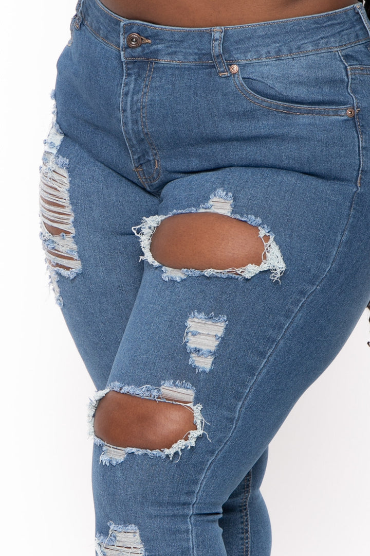 DIAMANTE Bottoms Plus Size Janece High Waist Capri Jeans - Medium