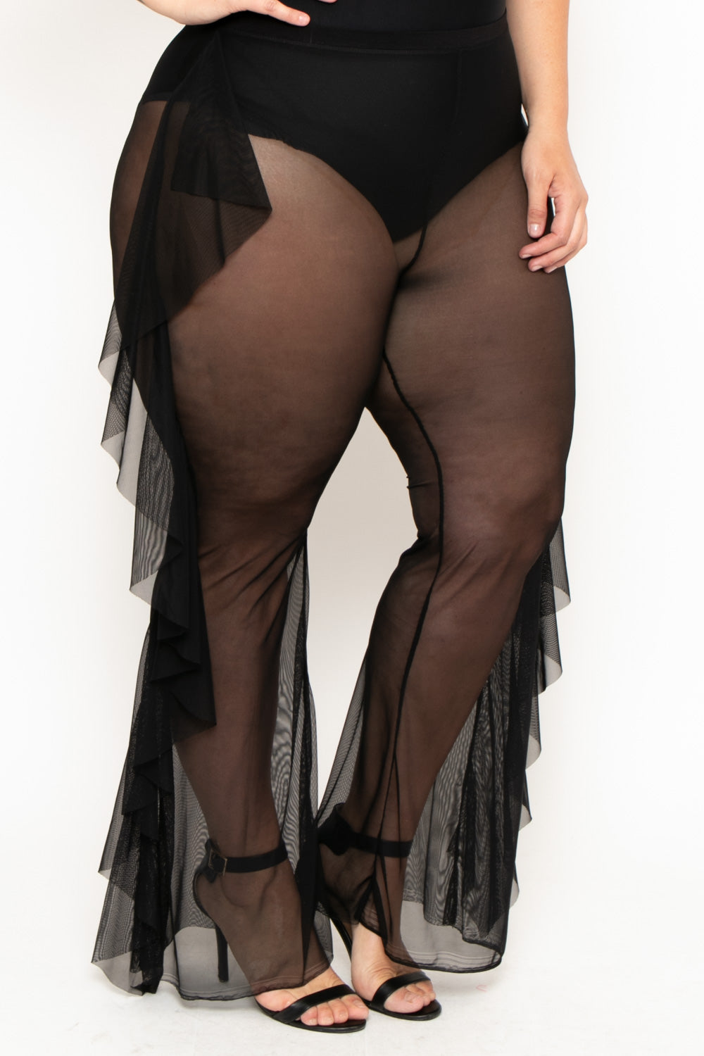Plus Size Women'S Mesh Lining See-Through Double Layer Ruffle Sexy