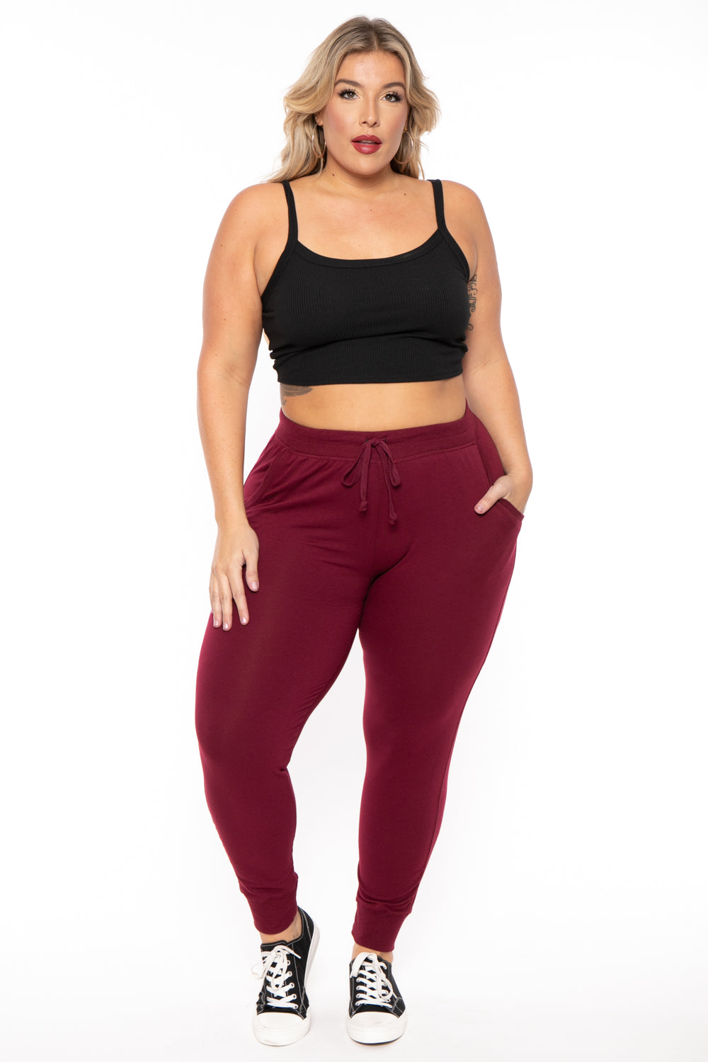 Ambiance Bottoms 1X / Burgundy Plus Size Sweat Jogger - Burgundy