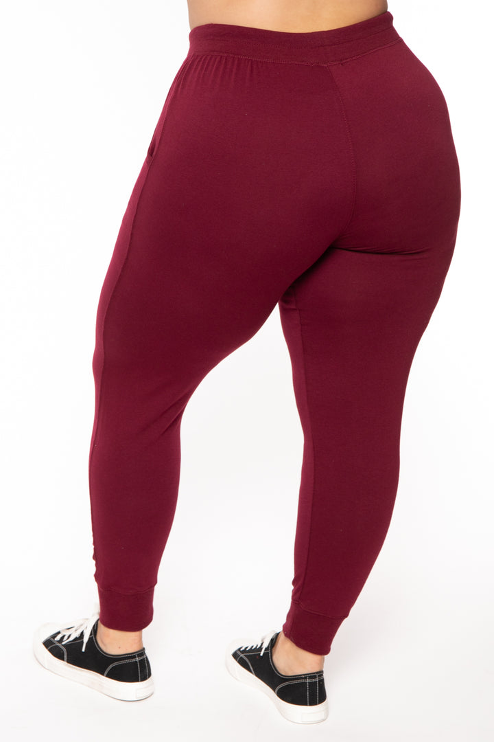 Ambiance Bottoms Plus Size Sweat Jogger - Burgundy