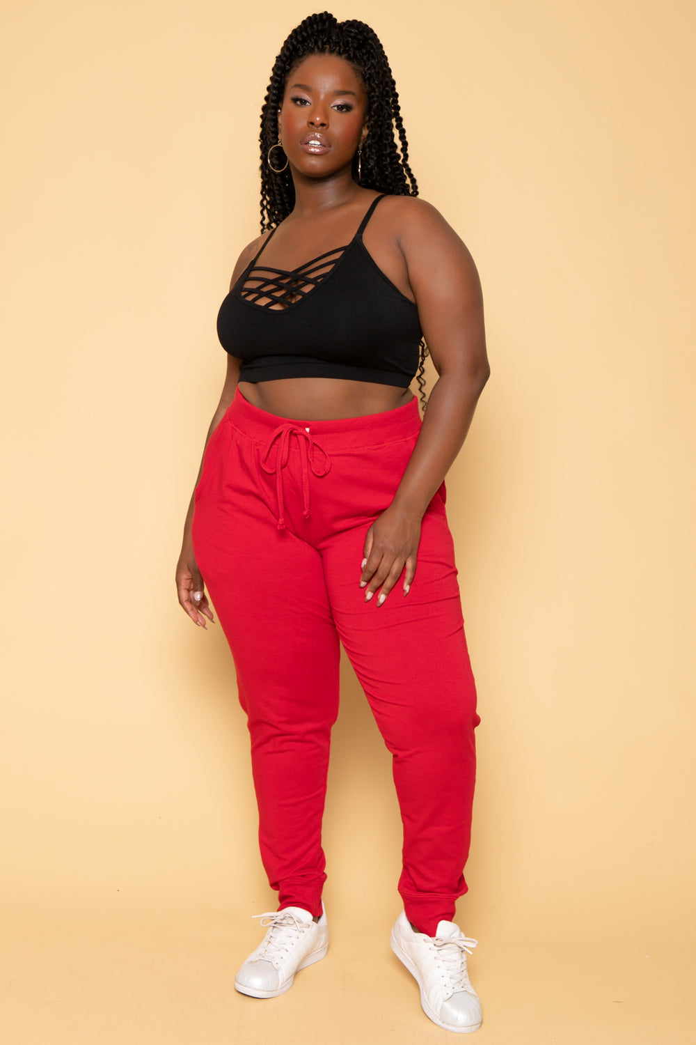 Ambiance Bottoms Plus Size Sweat Jogger - Red