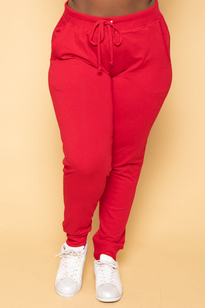 Ambiance Bottoms 1X / Red Plus Size Sweat Jogger - Red