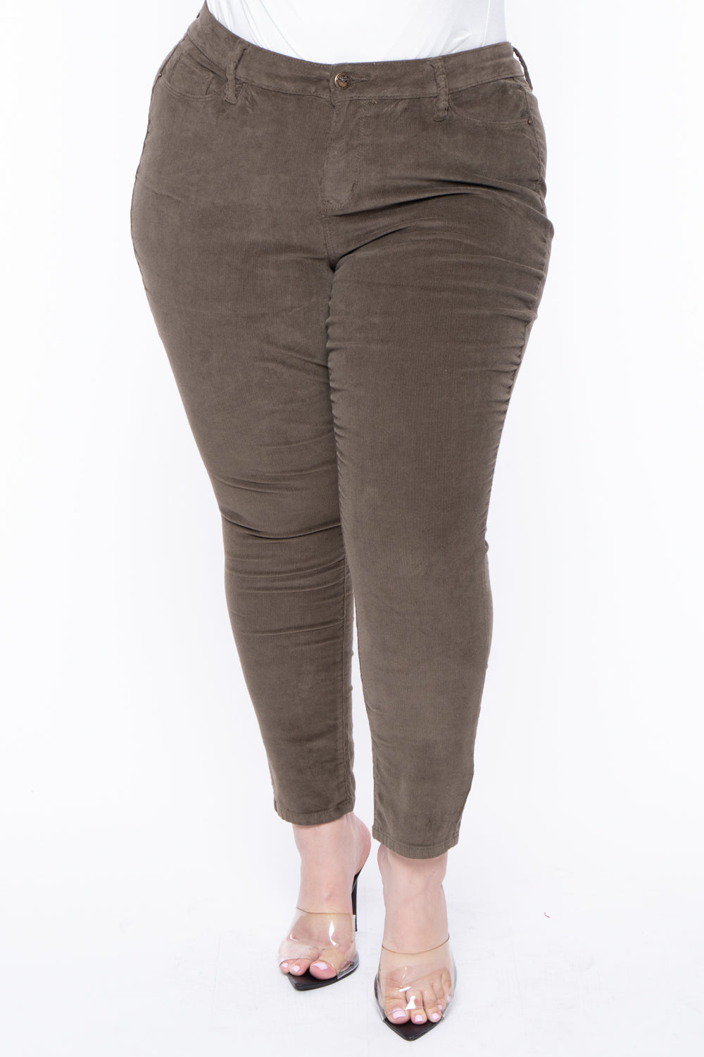 Plus Size YMI Corduroy Skinny Pants - Olive - Curvy Sense