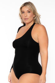Curvy Sense Bralettes And Bodysuits Plus Size Asymmetric Wrap Around Bodysuit - Black