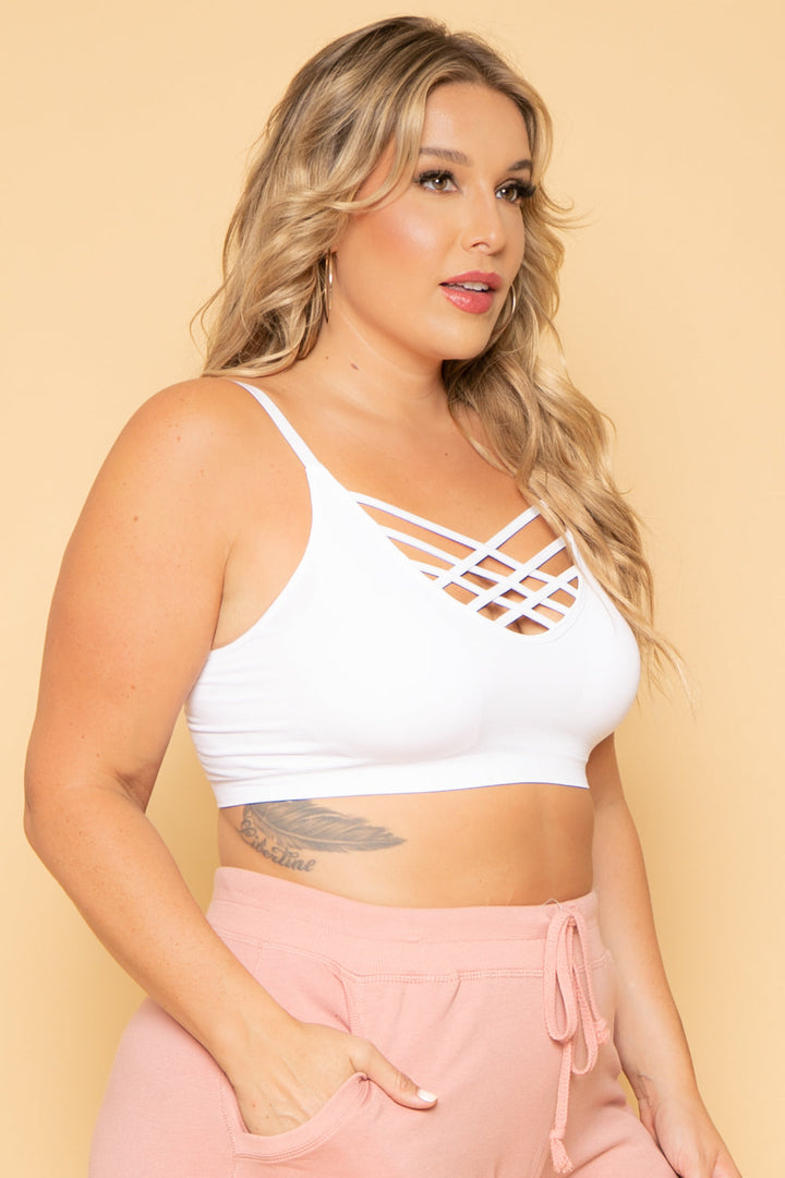 Zenana Bralettes And Bodysuits Plus Size Caged Bralette - White