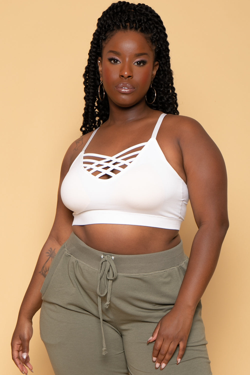 Zenana Bralettes And Bodysuits Plus Size Caged Bralette - White