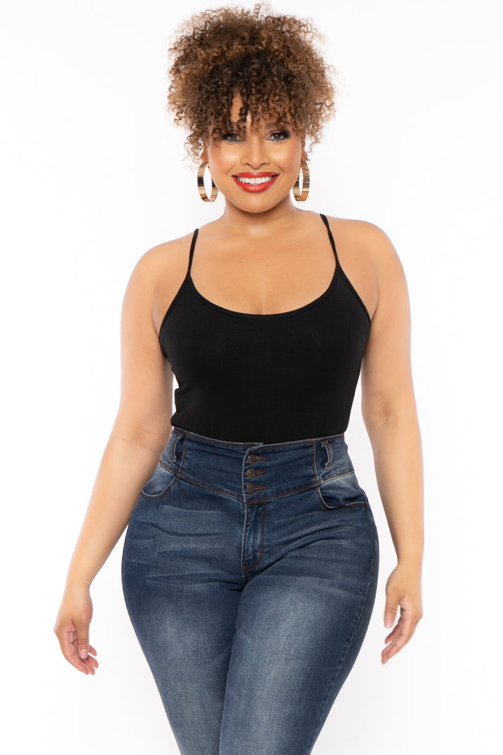 Curvy Sense Inc. Bralettes And Bodysuits 1X / Black Plus Size Jersey Girl Bodysuit - Black