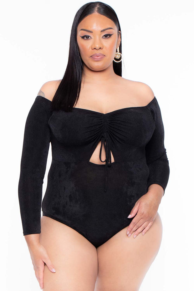 Curvy Sense Bralettes And Bodysuits 1X / Black Plus Size Miyuki Slinky Bodysuit - Black