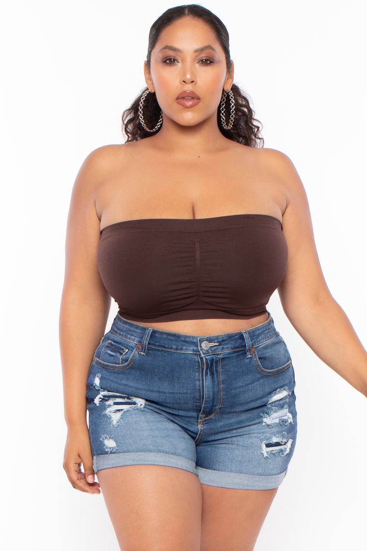 Plus Size Seamless Bandeau Bra - Brown - Curvy Sense