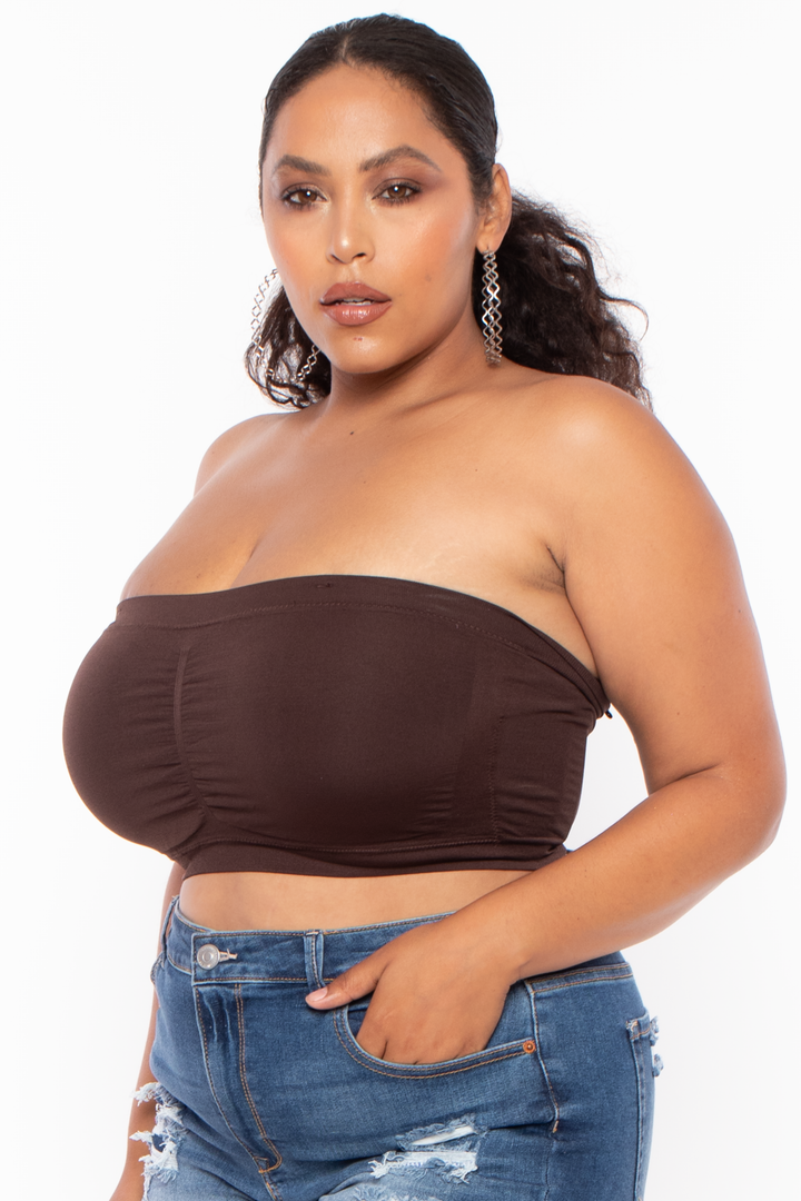 Plus Size Seamless Bandeau Bra - Brown - Curvy Sense