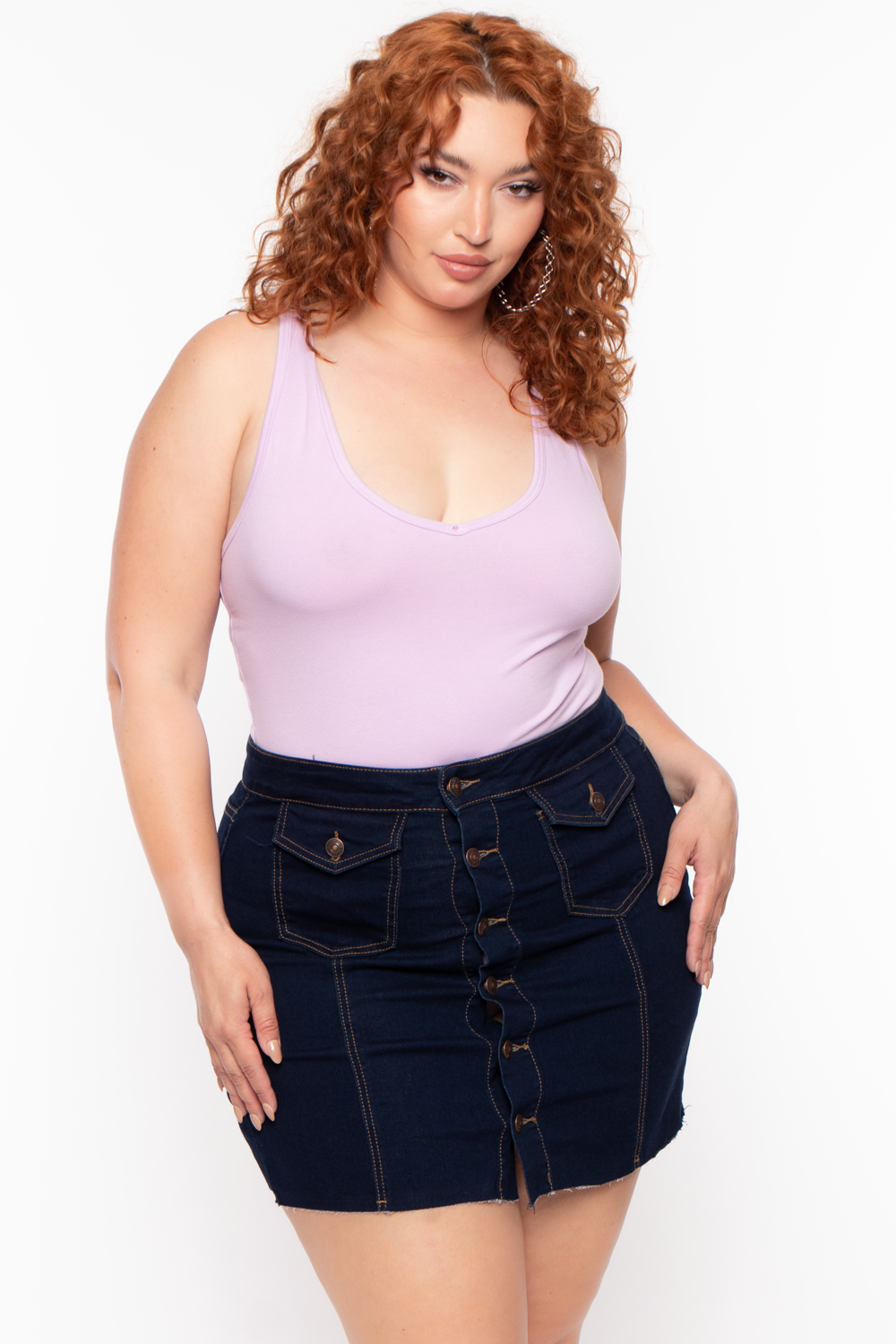 Women's Plus Size V-Neck Bodysuit - Lavender - Curvy Sense