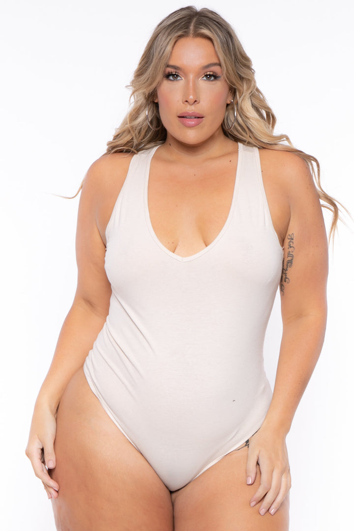 Ambiance Bralettes And Bodysuits 1X / Nude Plus Size V-Neck Bodysuit - Nude