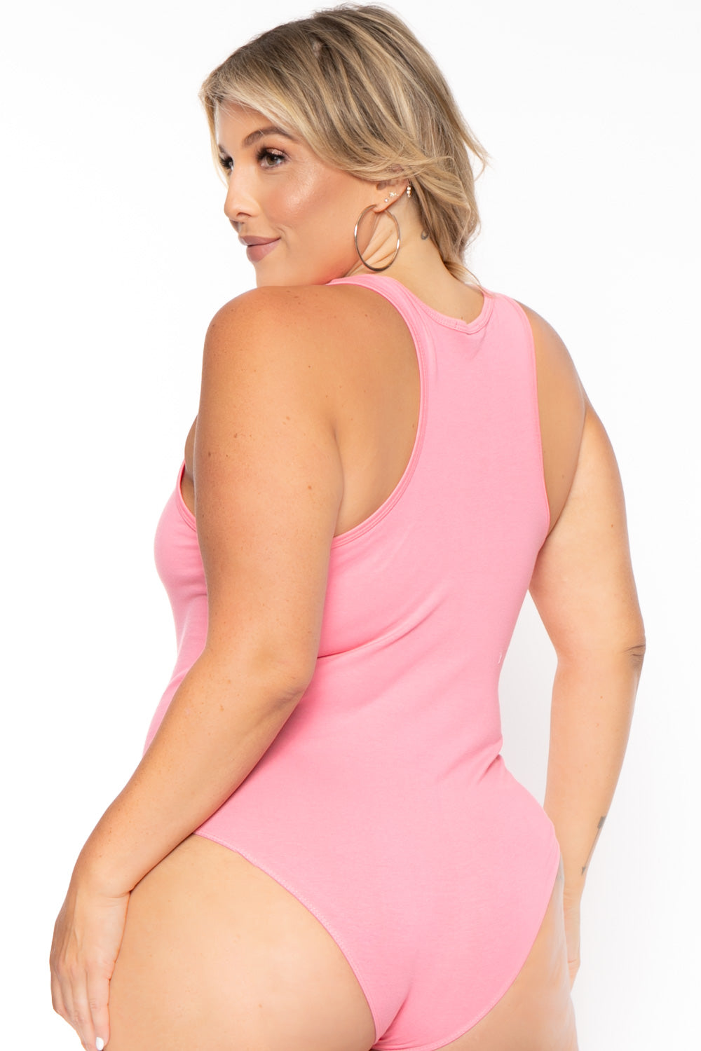 Plus Size V-Neck Bodysuit - Pink