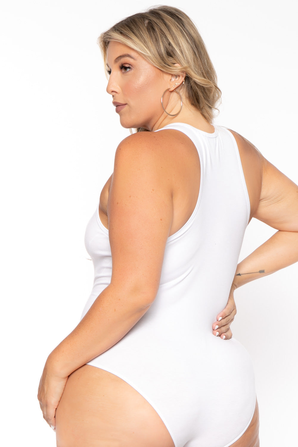 Women's Plus Size V-Neck Bodysuit - White - Curvy Sense