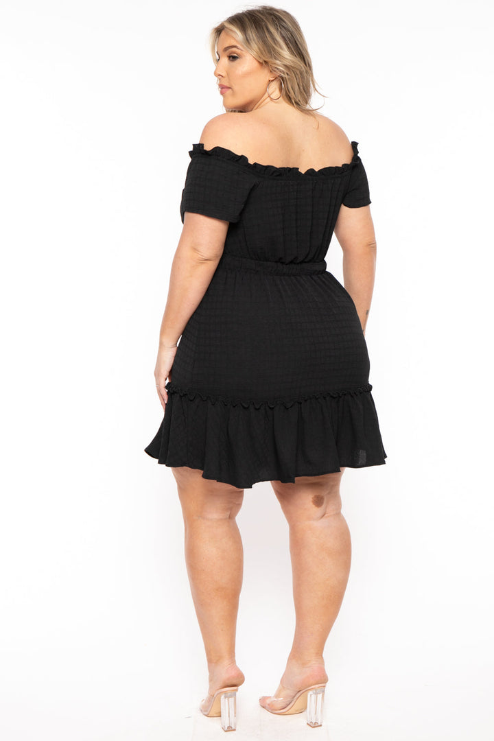 Curvy Sense Dresses Plus Size Adella Lace Up Ruffle Dress- Black