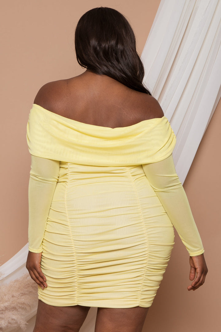 Curvy Sense Dresses Plus Size Adriana Ruched Bodycon Dress - Yellow