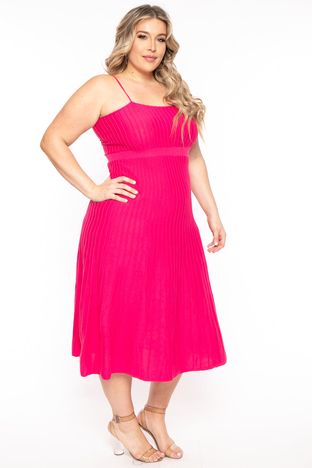 FIRST LOVE Dresses Plus Size Aimee Ribbed Dress  -Fuchsia