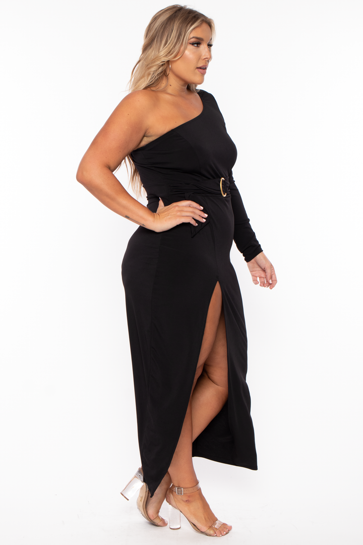 Plus Size Shayla Belted Dress - Black - Curvy Sense