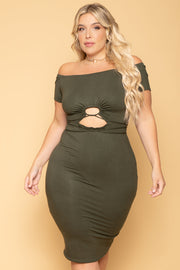 Curvy Sense Dresses 1X / Olive Plus Size Alessia Bodycon Dress - Olive